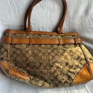 Coach Tan and Brown Signature Shoulder Bag